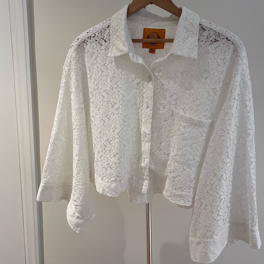 Coniglio Palm Beach White Lace Crop Top Jacket - OS